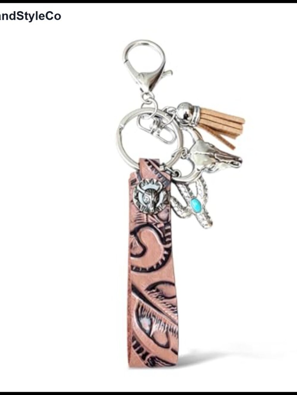 Turquoise Keychain Flower Tassel Wristlet Lobster Clasp Purse Charm